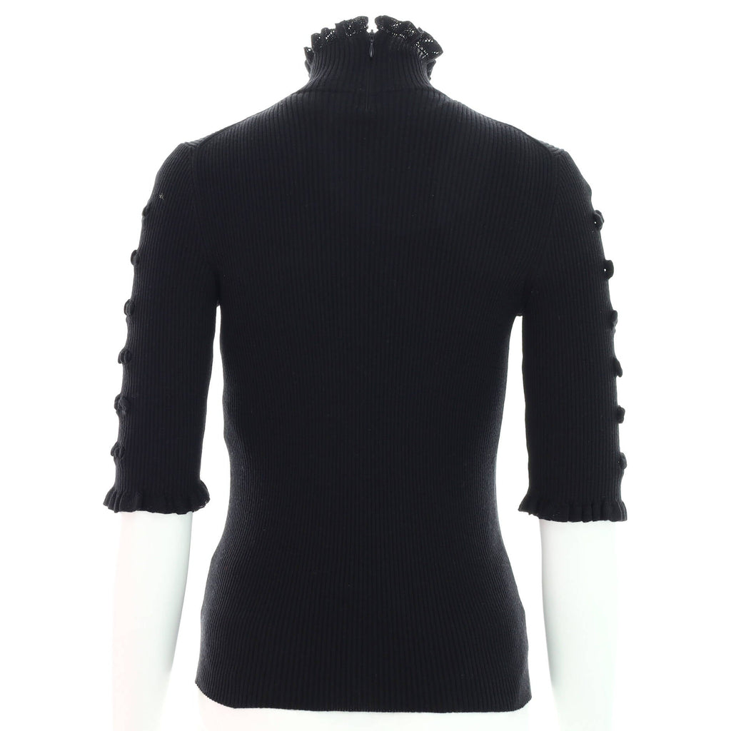 Women's Ruched Cropped Sleeve Turtleneck Wool with Knot Detail