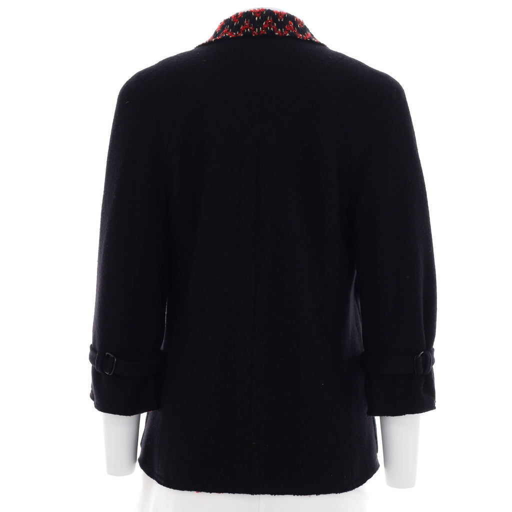 Women's Contrast Collar Four Pocket Belted Sleeve Jacket Wool Cashmere Blend with Tweed Detail