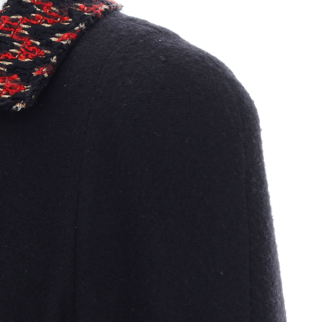 Women's Contrast Collar Four Pocket Belted Sleeve Jacket Wool Cashmere Blend with Tweed Detail