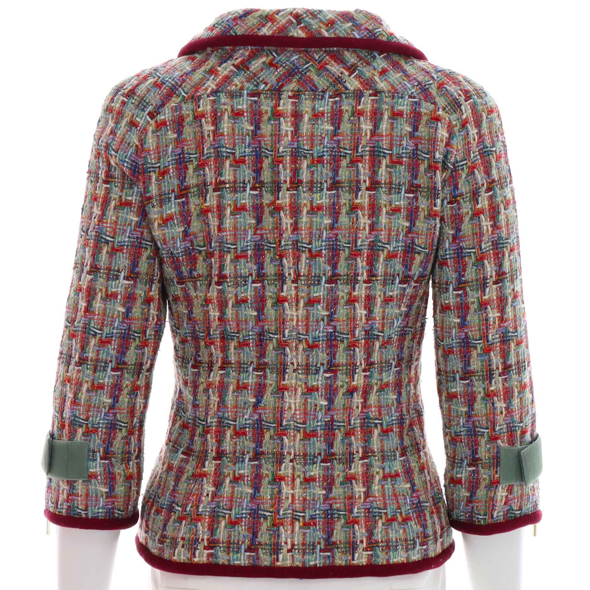 Women's Contrast Piping Belt Closure Cropped Jacket Tweed