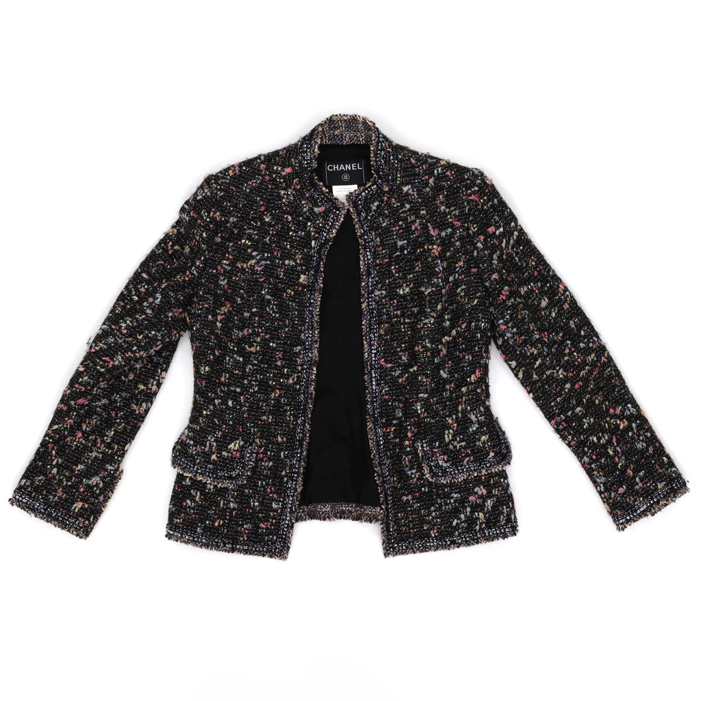 Women's Nehru Collar Double Pocket Jacket Tweed