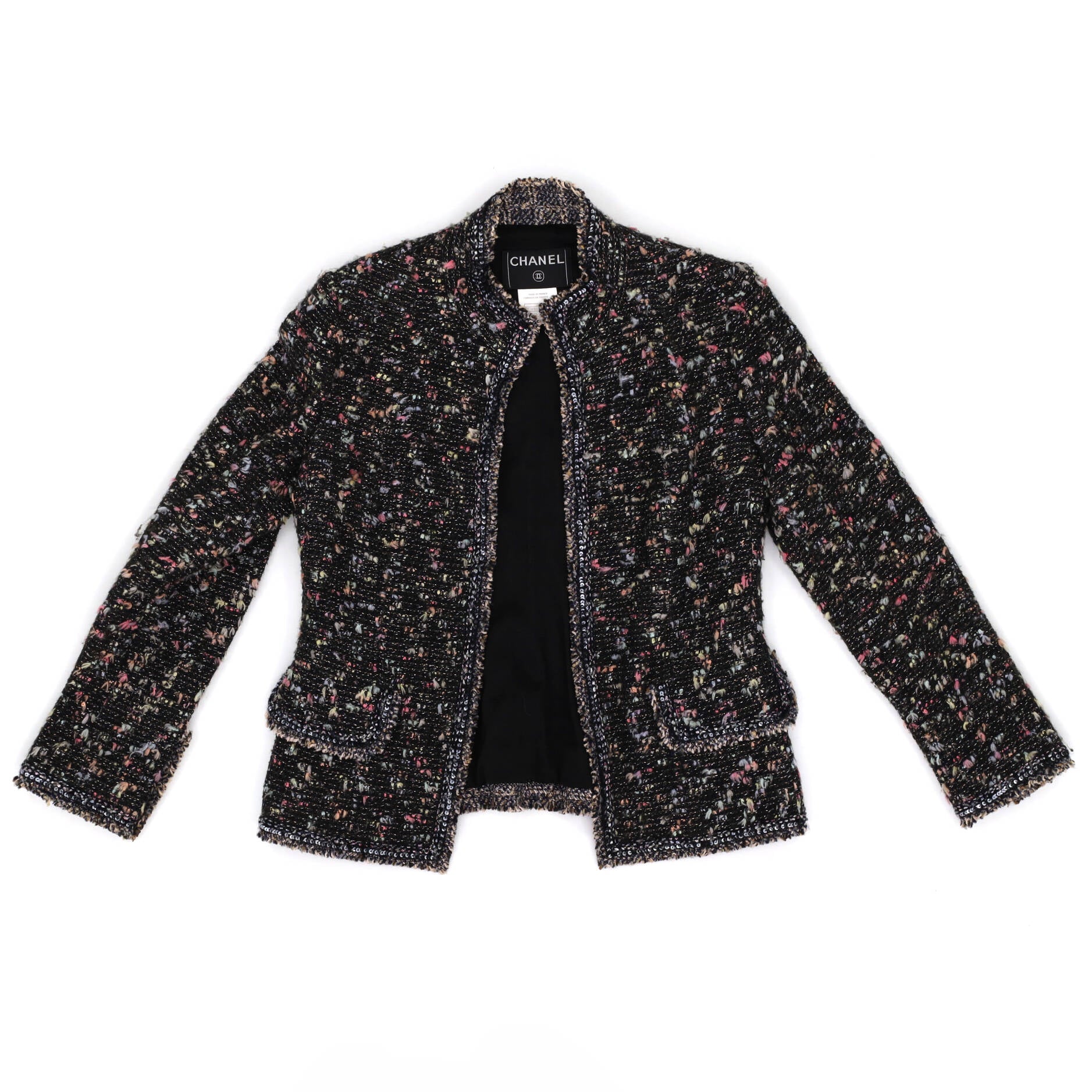 Women's Nehru Collar Double Pocket Jacket Tweed