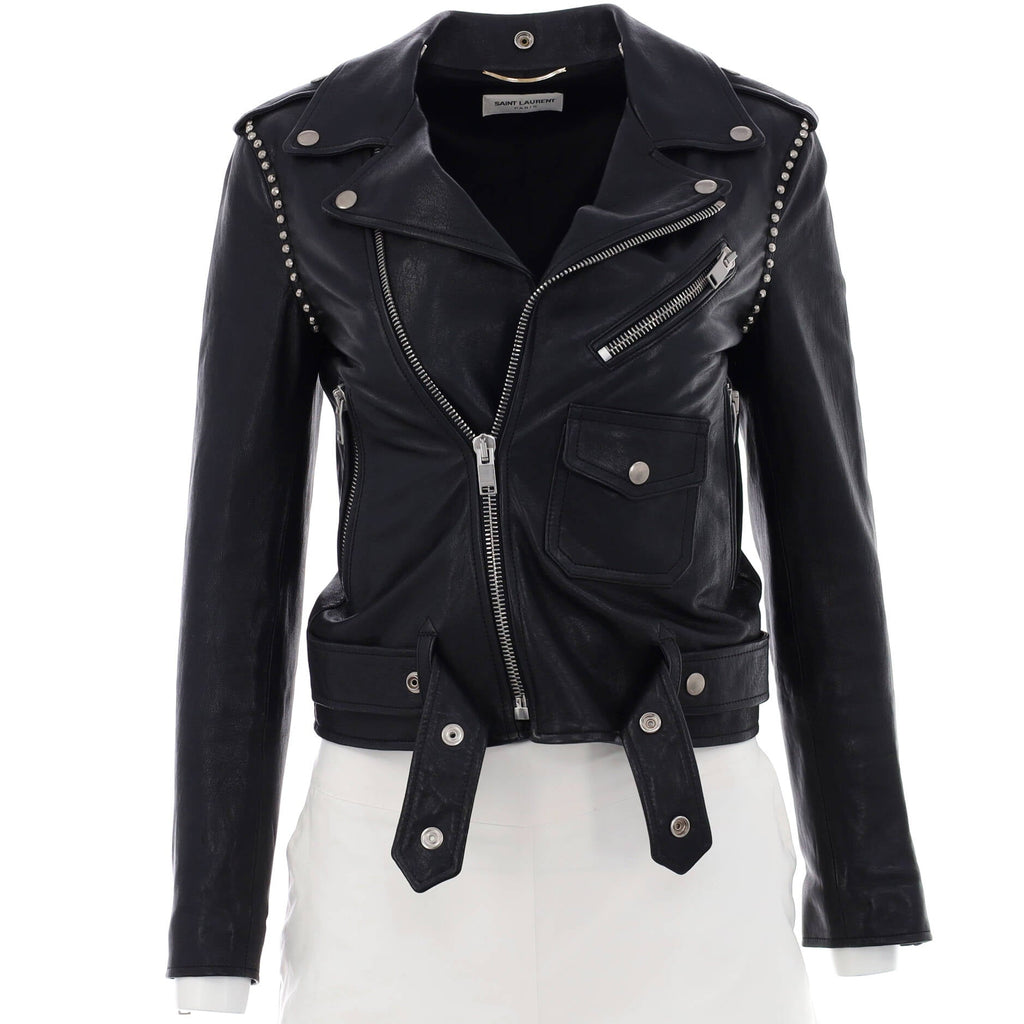 Women's Biker Jacket Leather with Studded Detail