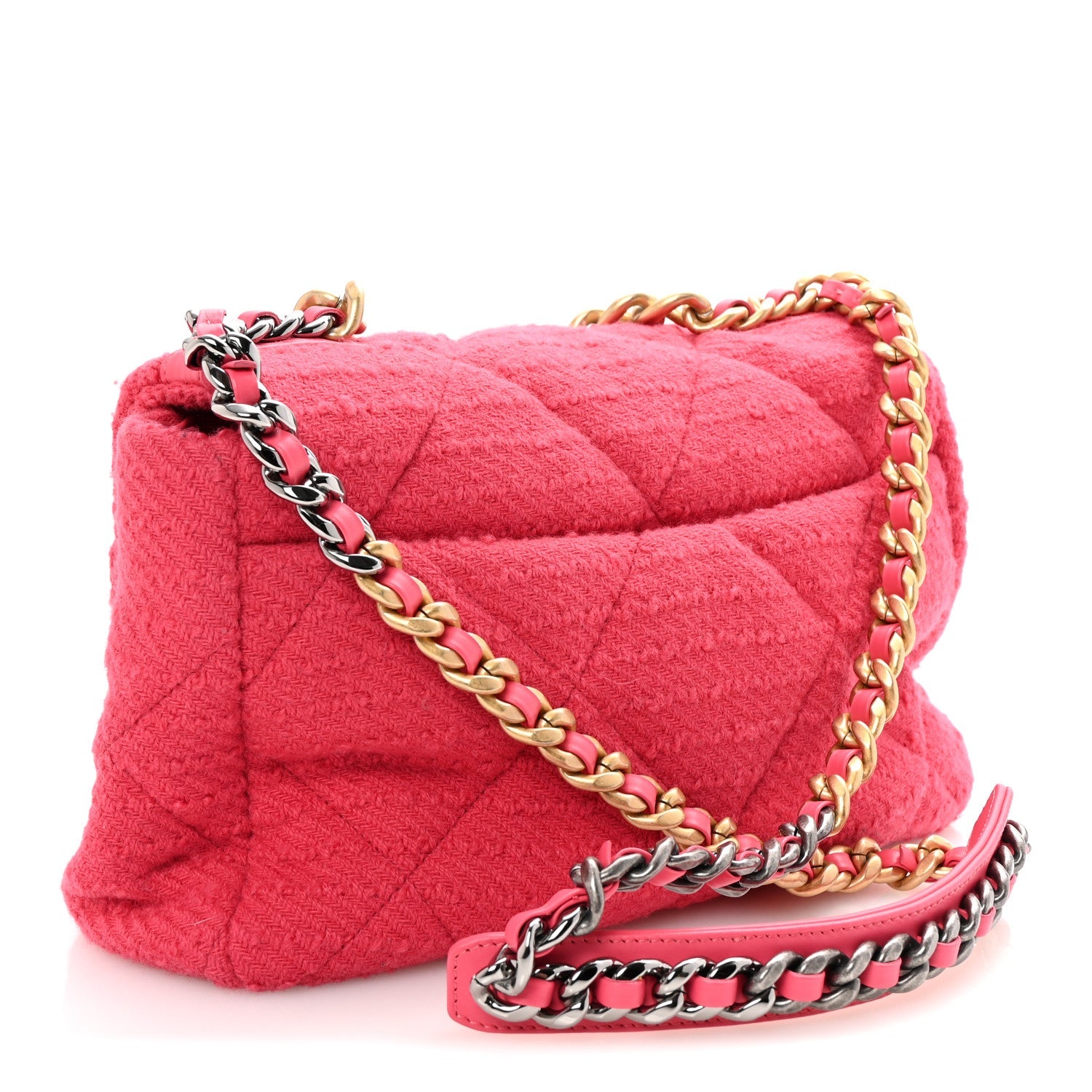 Tweed Quilted Large Chanel 19 Flap Pink