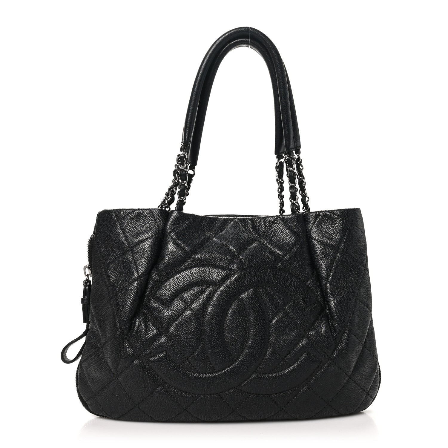 Caviar Quilted CC Zip Around Shoulder Bag Black