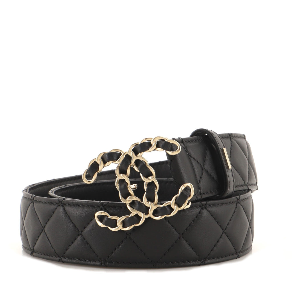 Woven Chain CC Buckle Belt Quilted Leather Medium 75