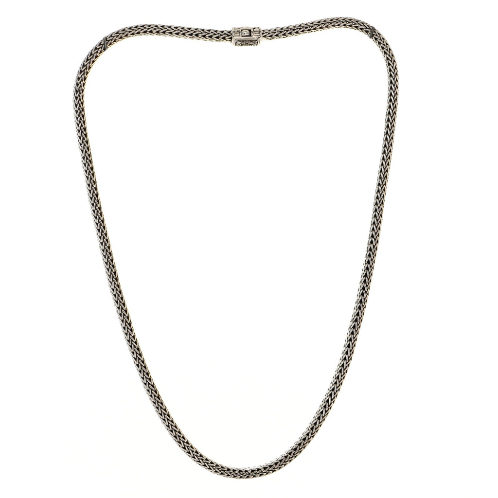 Classic Chain Necklace Sterling Silver with Diamonds 5-7mm