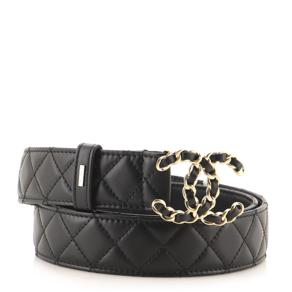Woven Chain CC Buckle Belt Quilted Leather Medium 90