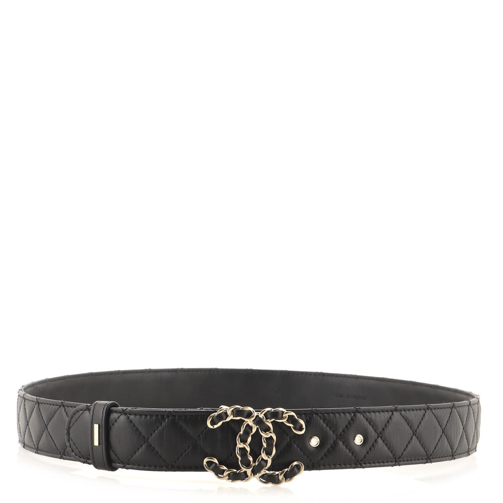 Woven Chain CC Buckle Belt Quilted Leather Medium 90