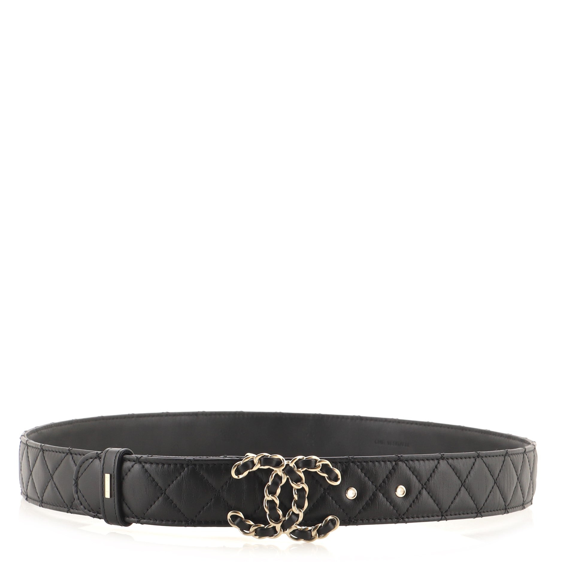 Woven Chain CC Buckle Belt Quilted Leather Medium 90