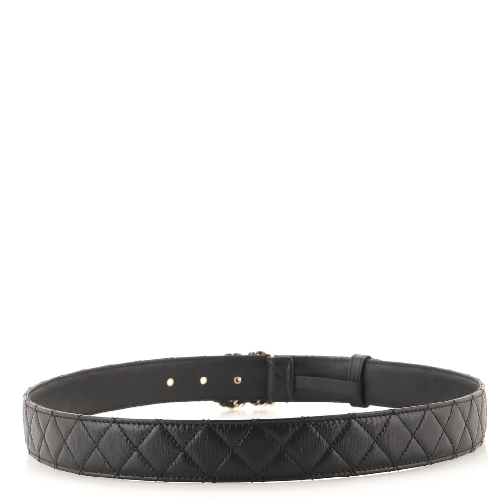 Woven Chain CC Buckle Belt Quilted Leather Medium 90