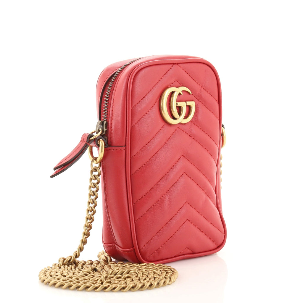 GG Marmont Vertical Phone Crossbody Bag Matelasse Leather Mini