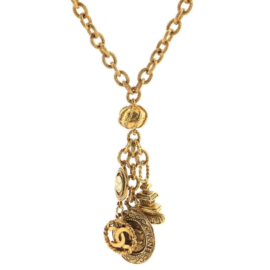 Vintage CC Charms Long Necklace Metal