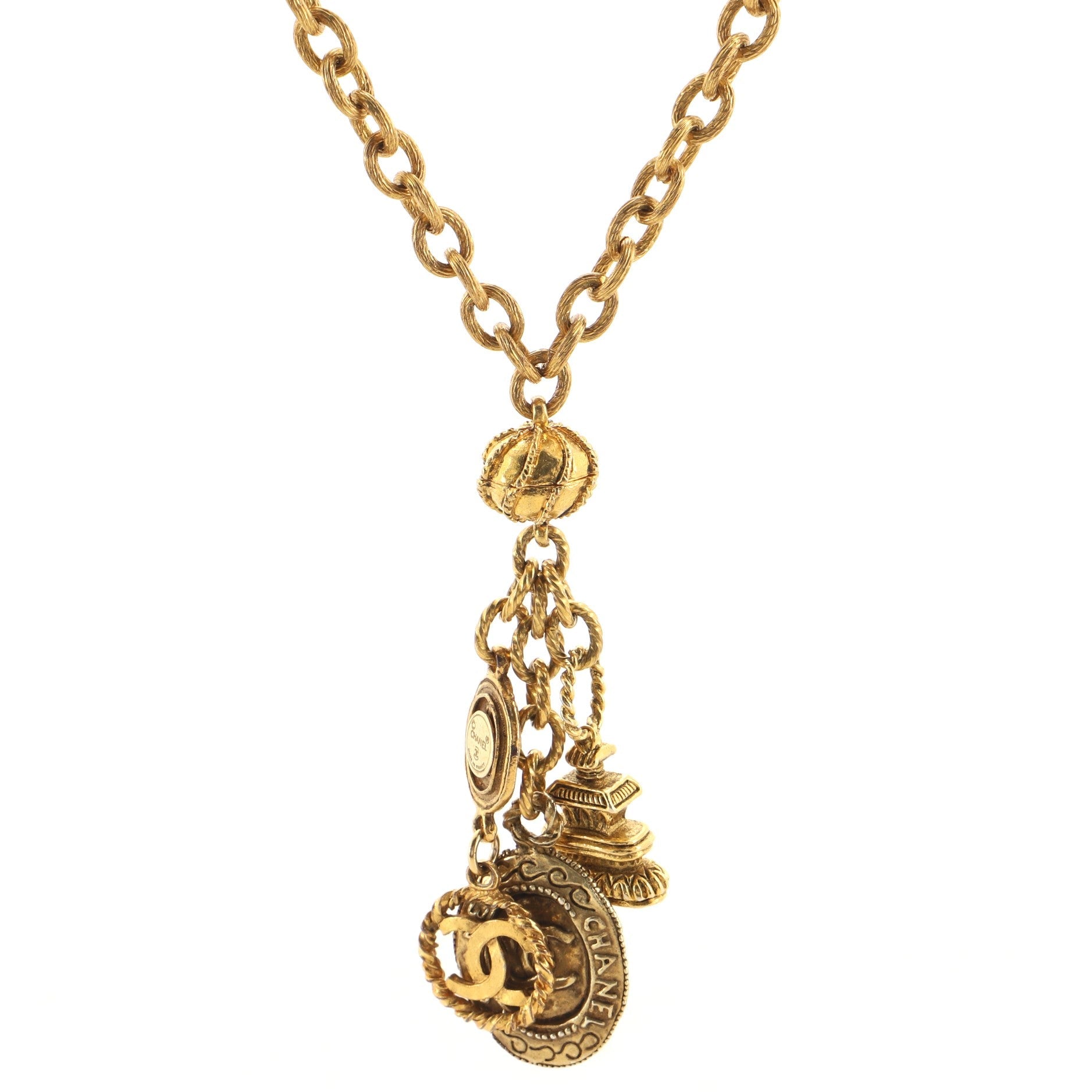 Vintage CC Charms Long Necklace Metal
