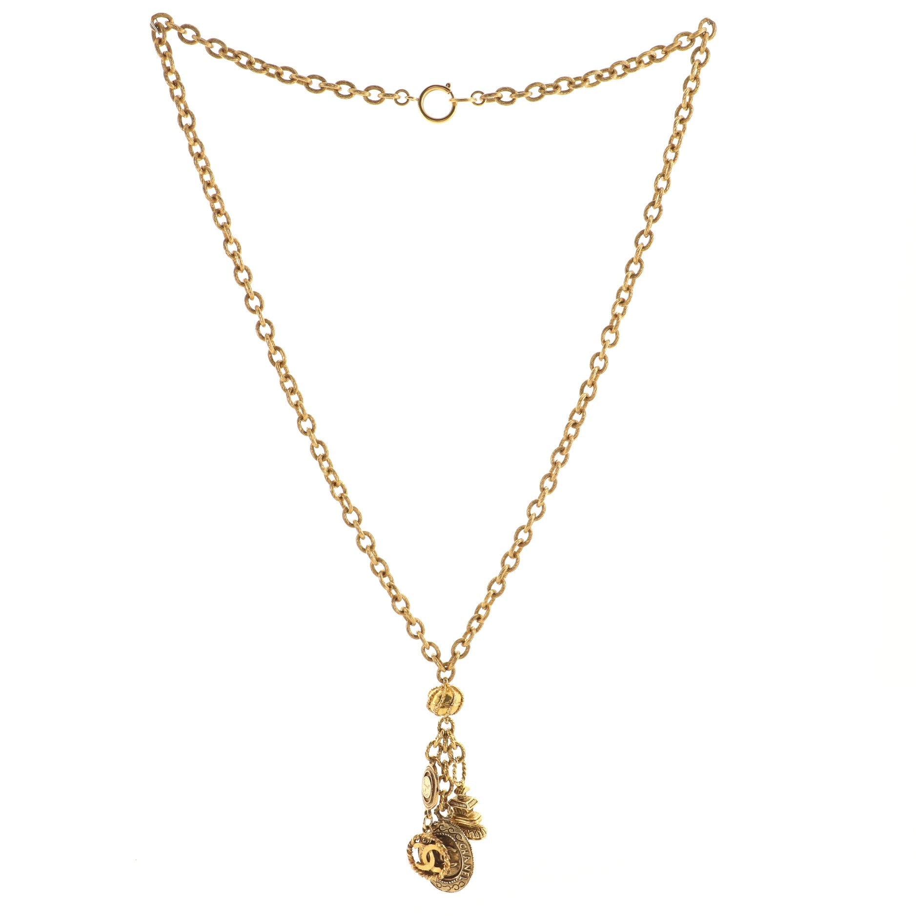 Vintage CC Charms Long Necklace Metal