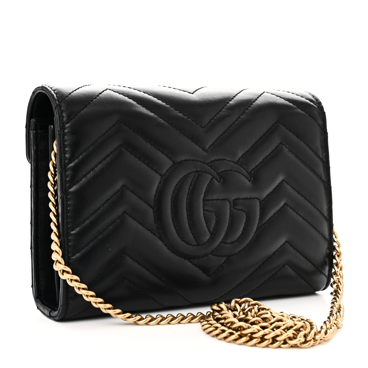 Calfskin Matelasse GG Marmont Chain Wallet Black