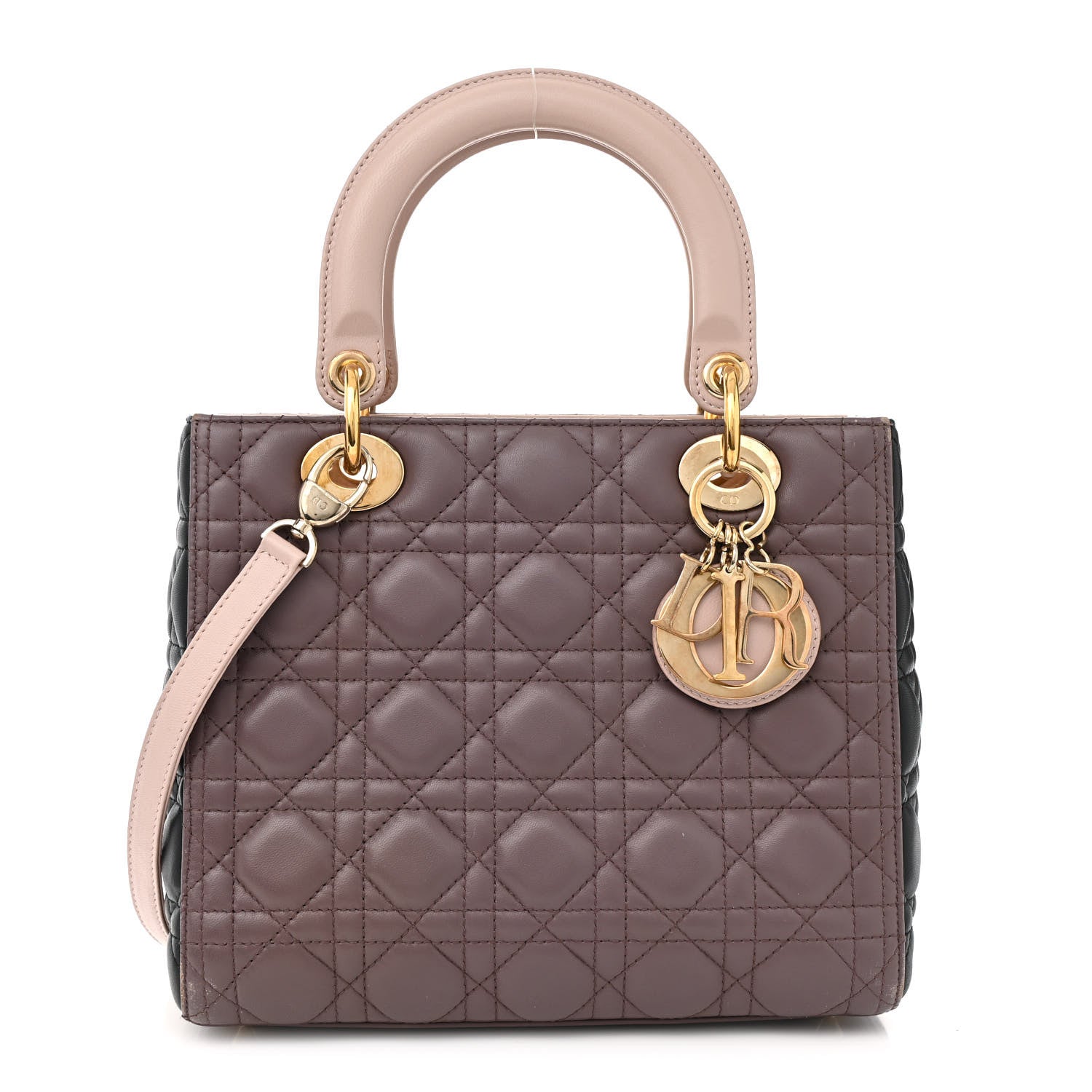 Lambskin Cannage Medium Tri-Color Lady Dior Brown