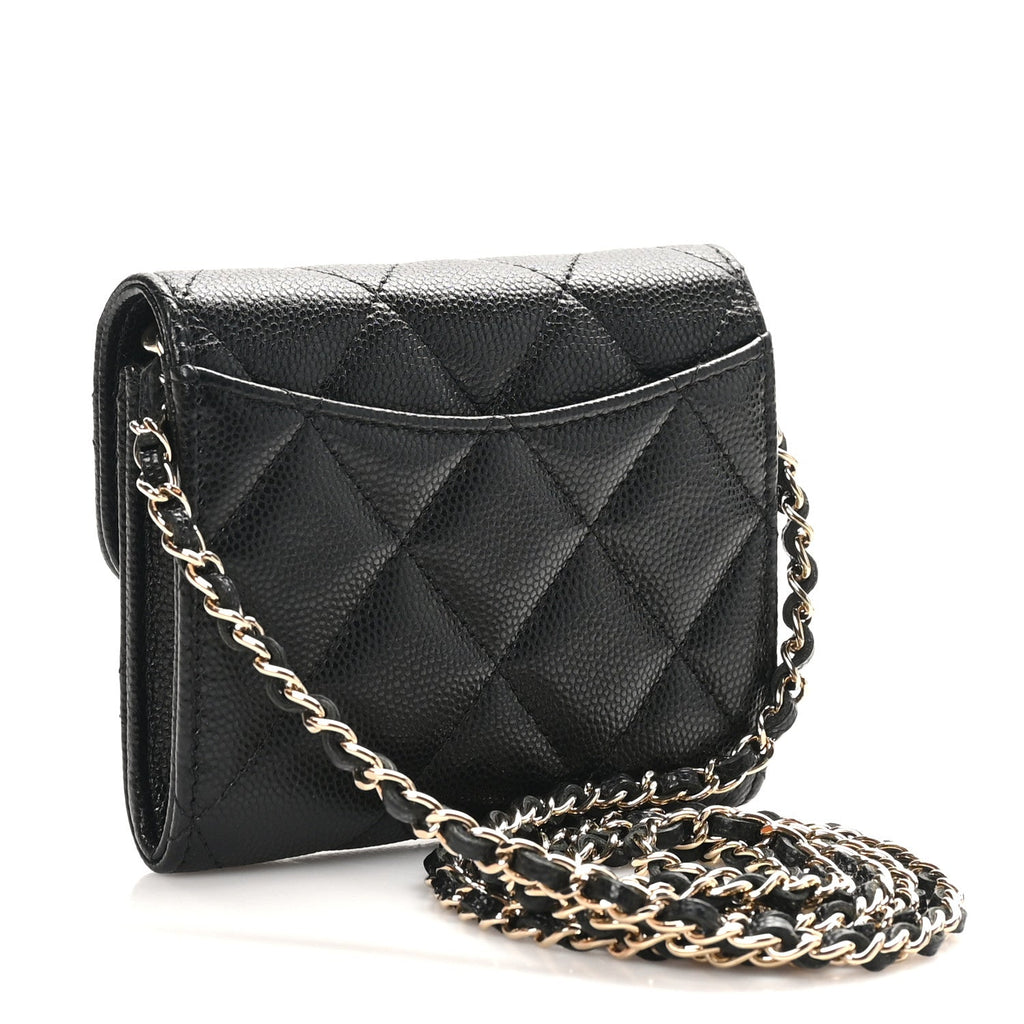 Caviar Quilted Flap  Holder On Chain Black