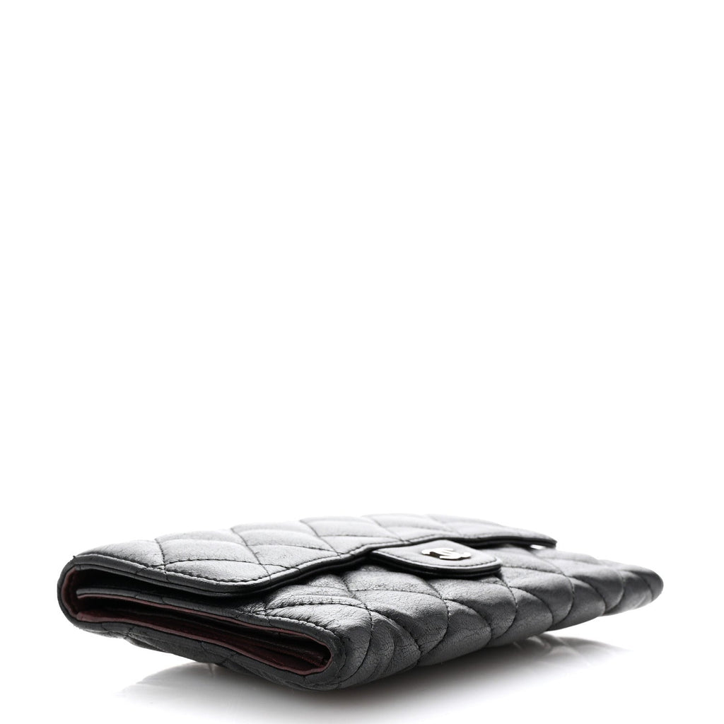 Lambskin Quilted Large Flap Wallet  Black