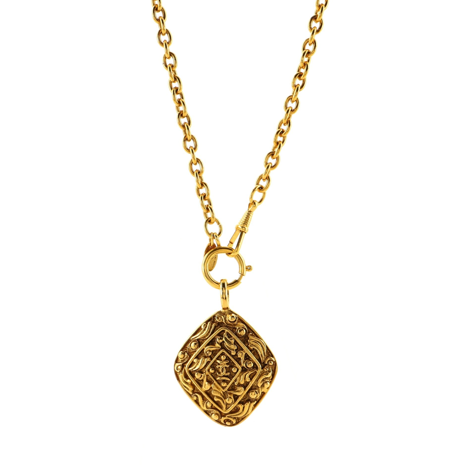 Vintage CC Diamond Pendant Necklace Metal