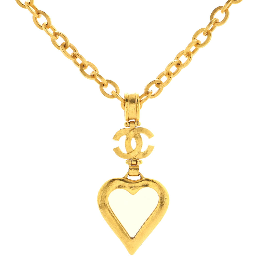 CC Heart Drop Mirror Pendant Necklace Metal