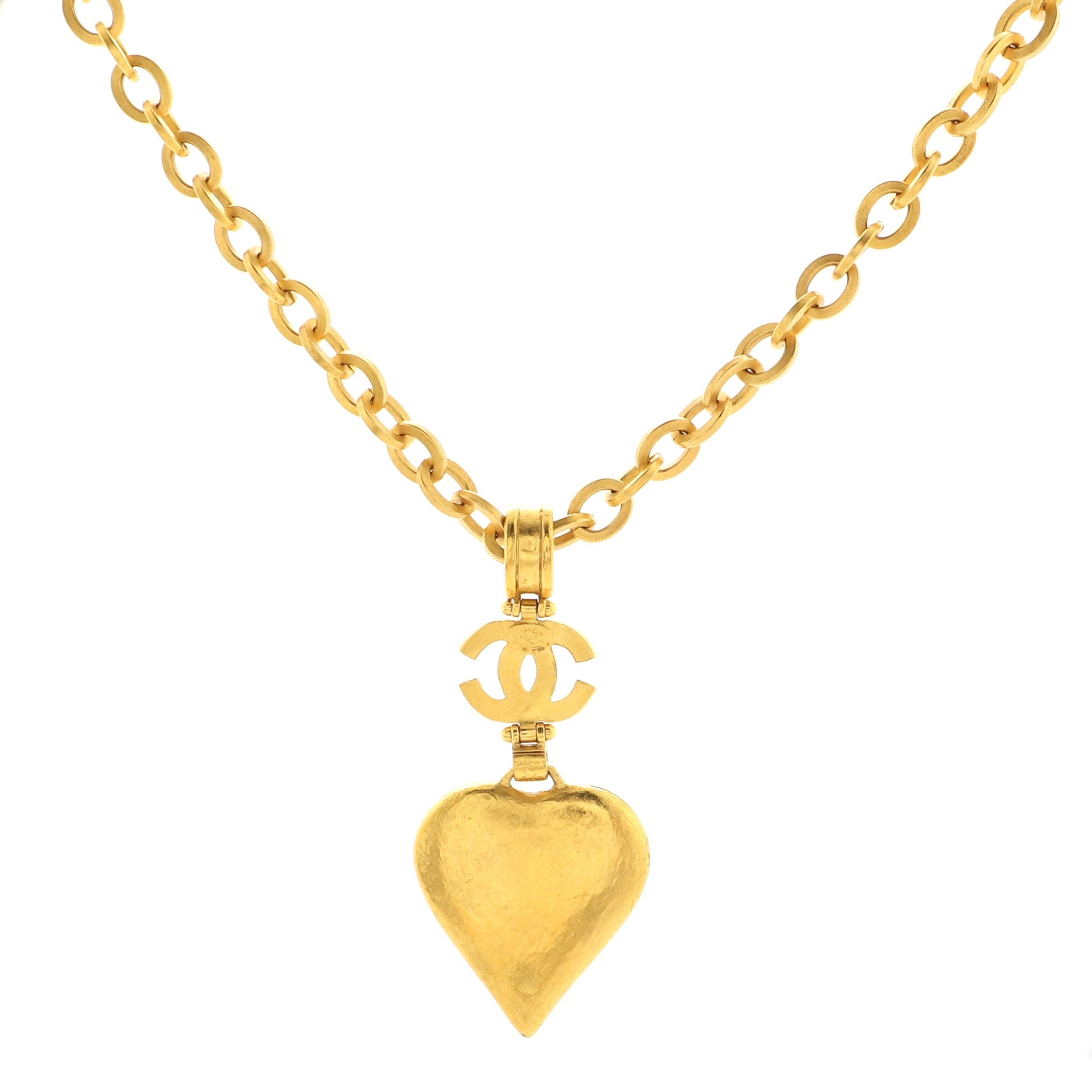 CC Heart Drop Mirror Pendant Necklace Metal
