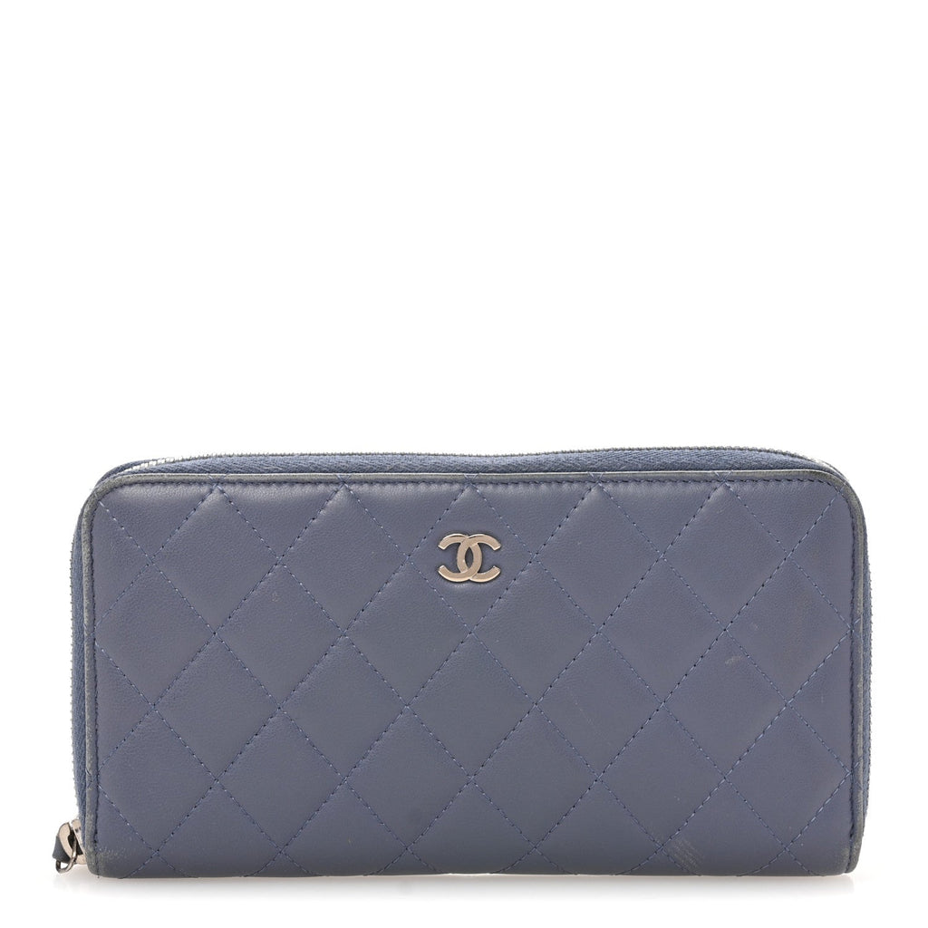 Lambskin Quilted Large Gusset Zip Around Wallet Lavender
