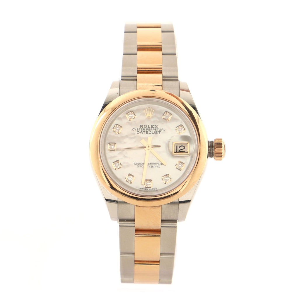 Oyster Perpetual Datejust Automatic Watch Stainless Steel and Everose Gold with Diamond Markers and Mother of Pearl 28