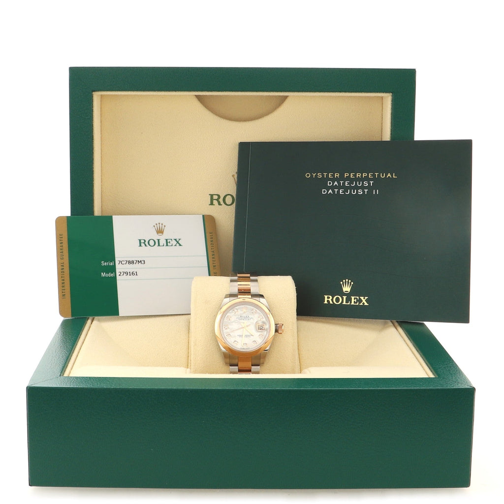 Oyster Perpetual Datejust Automatic Watch Stainless Steel and Everose Gold with Diamond Markers and Mother of Pearl 28