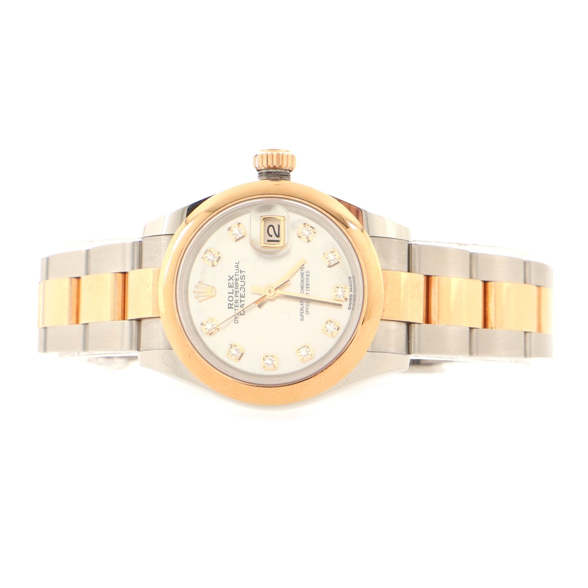 Oyster Perpetual Datejust Automatic Watch Stainless Steel and Everose Gold with Diamond Markers and Mother of Pearl 28