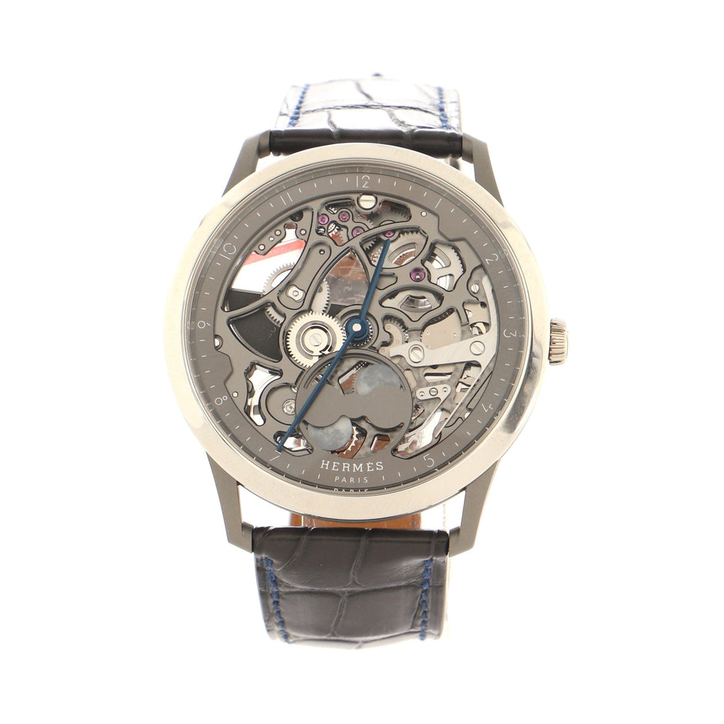 Slim d'Hermes Squelette Lune Automatic Watch Platinum with Titanium and Alligator 40