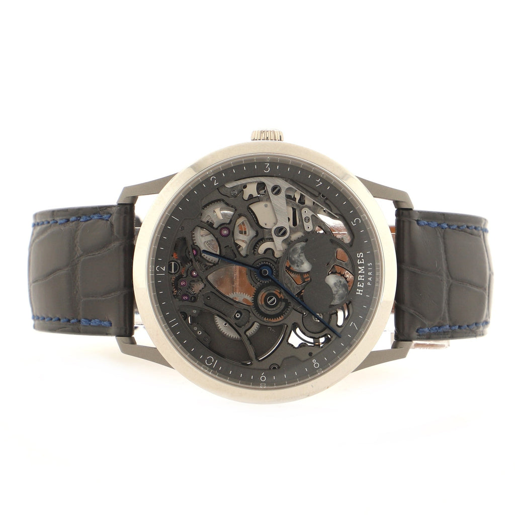 Slim d'Hermes Squelette Lune Automatic Watch Platinum with Titanium and Alligator 40
