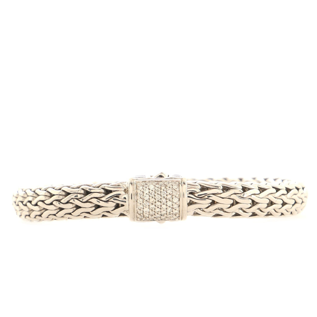Classic Chain Bracelet Sterling Silver with Diamonds 7.5mm