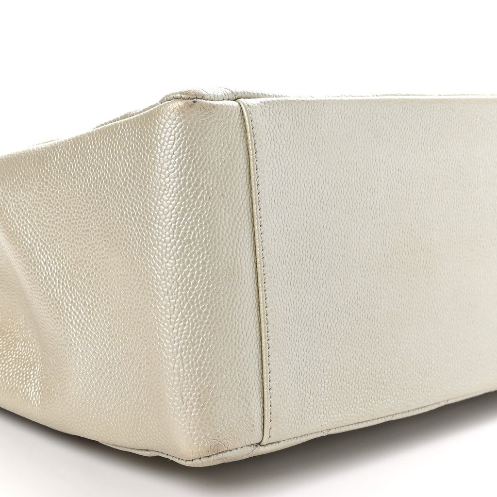 Metallic Caviar Quilted Grand Shopping Tote GST Pearl