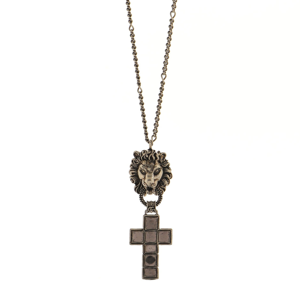Lion Cross Pendant Necklace Metal with Enamel