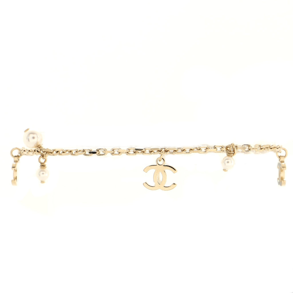 CC Chain Anklet Bracelet Metal with Faux Pearls