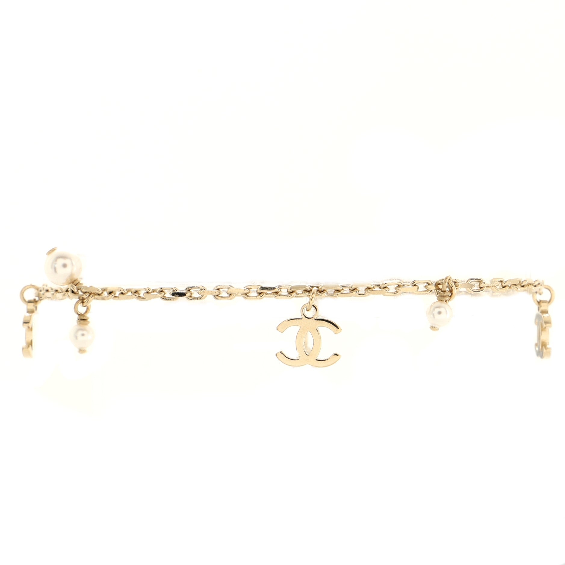 CC Chain Anklet Bracelet Metal with Faux Pearls