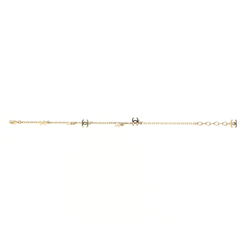 CC Chain Anklet Bracelet Metal with Faux Pearls
