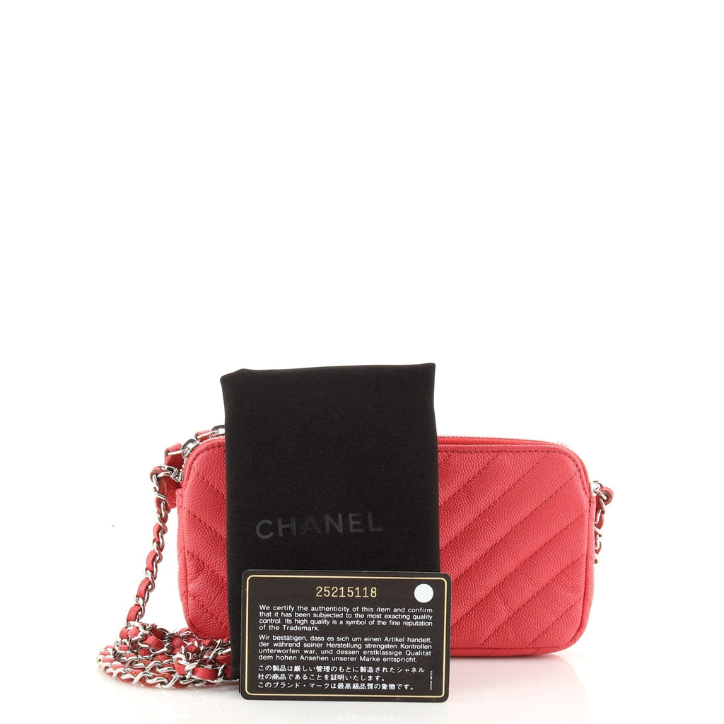 Double Zip Clutch with Chain Chevron Caviar