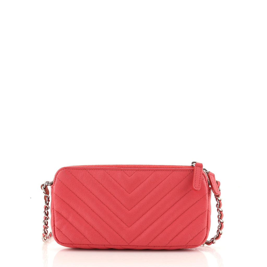 Double Zip Clutch with Chain Chevron Caviar