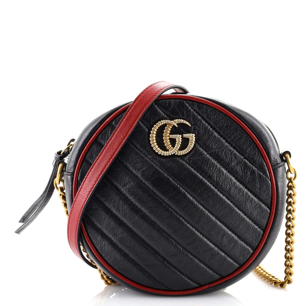 GG Marmont Round Shoulder Bag Diagonal Quilted Leather Mini
