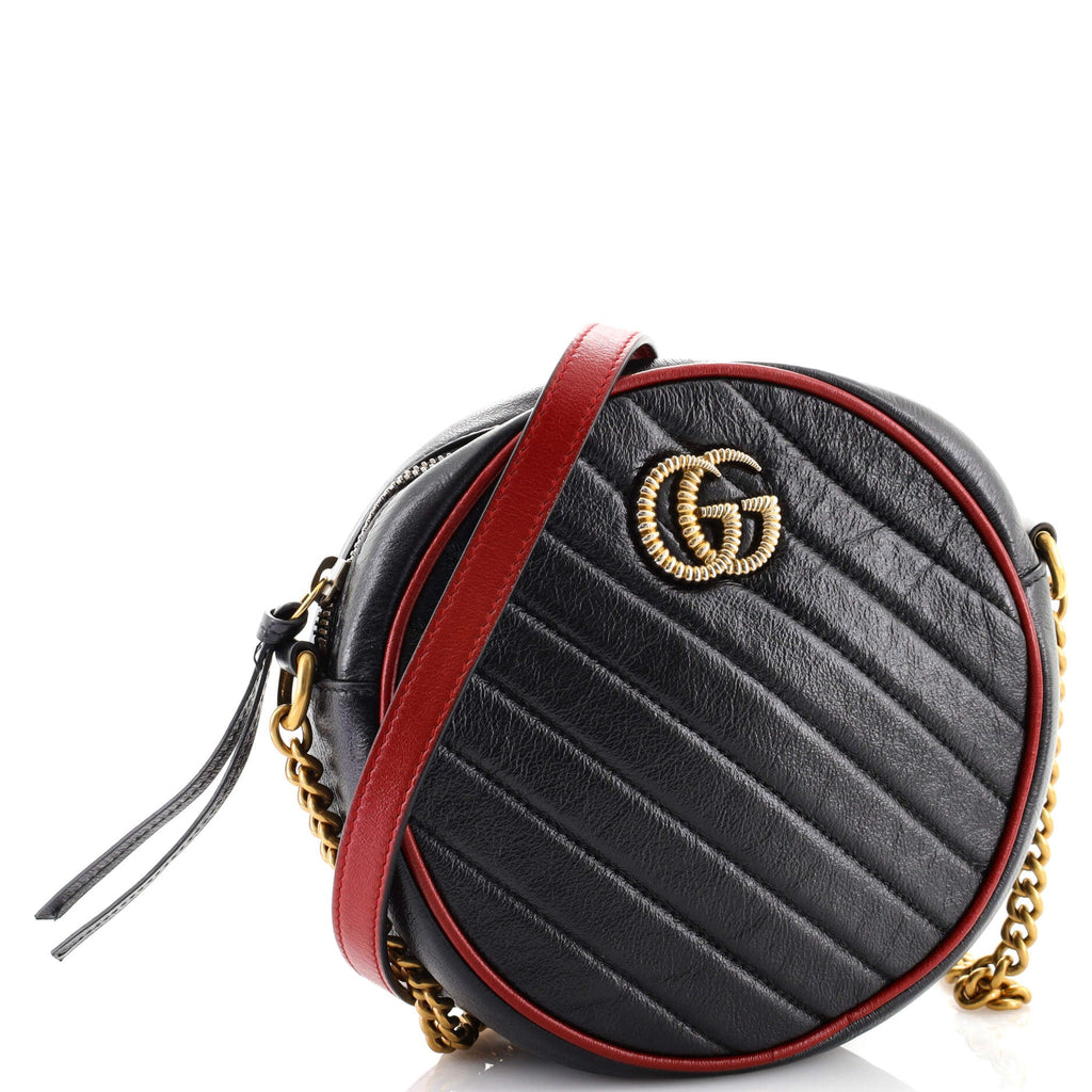 GG Marmont Round Shoulder Bag Diagonal Quilted Leather Mini