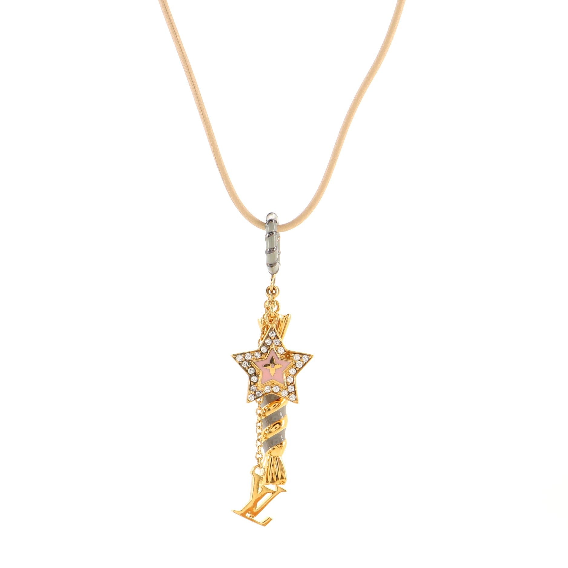Candy Star Charm Necklace Enameled Metal with Leather and Crystals