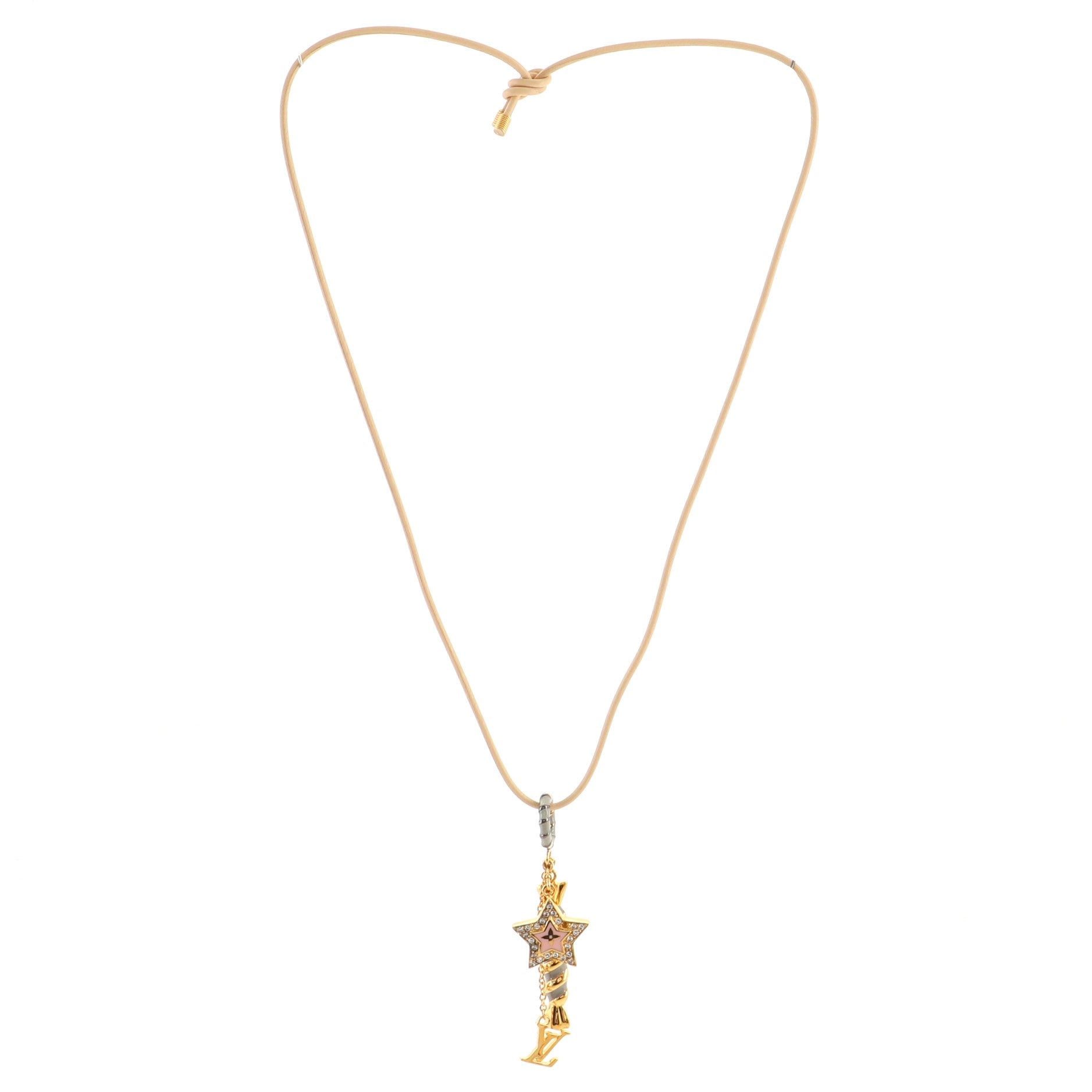 Candy Star Charm Necklace Enameled Metal with Leather and Crystals