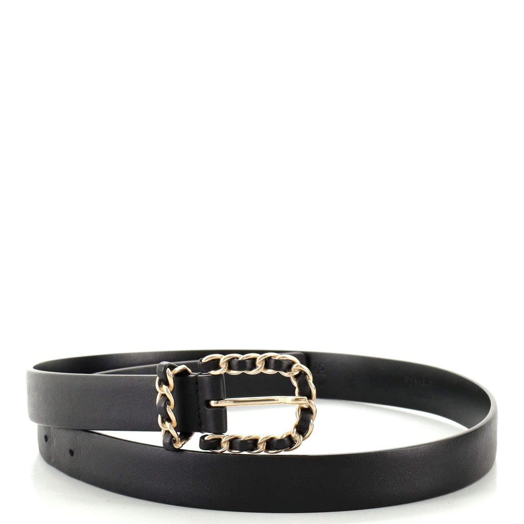 Logo Chain Buckle Belt Leather 75
