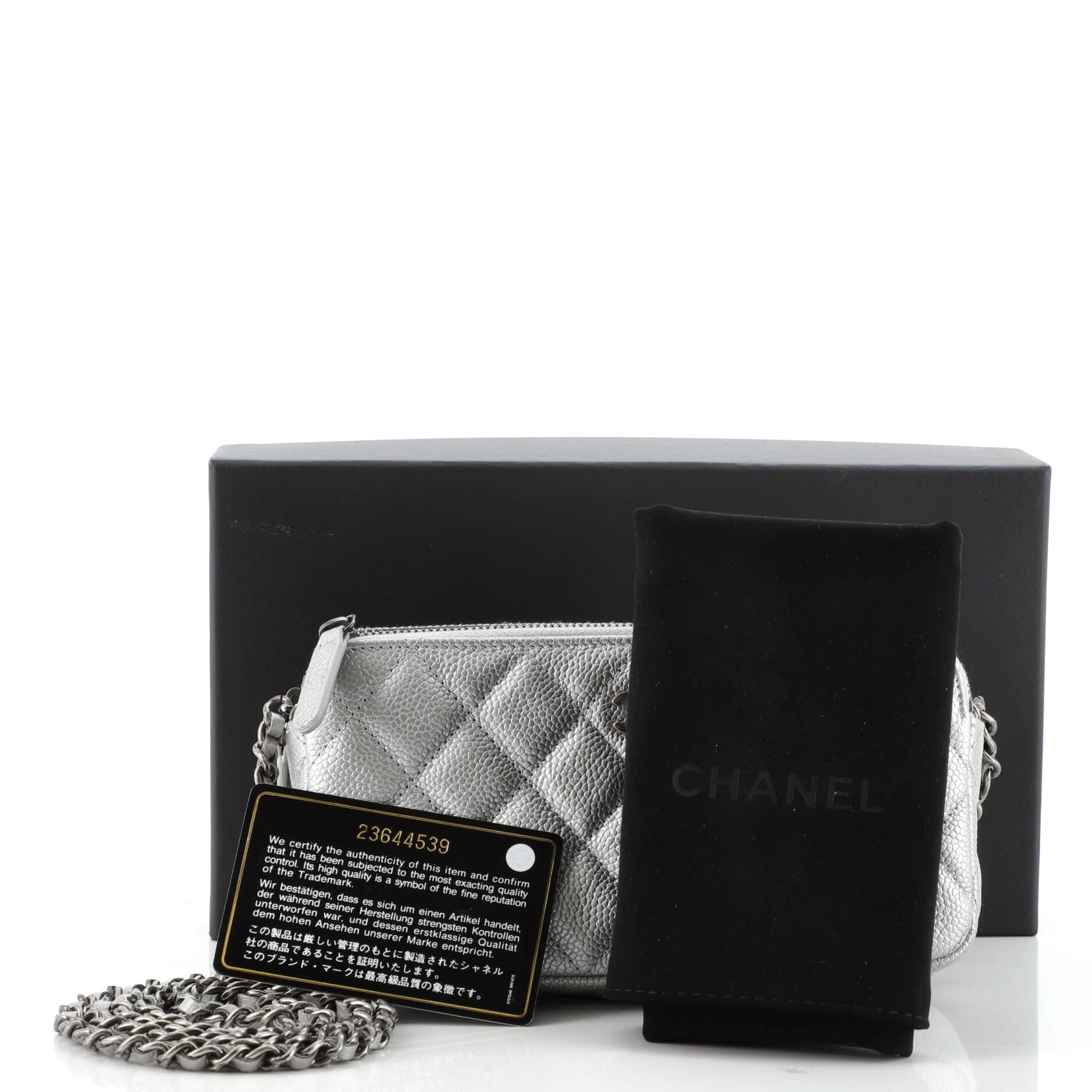Double Zip Clutch with Chain Quilted Caviar