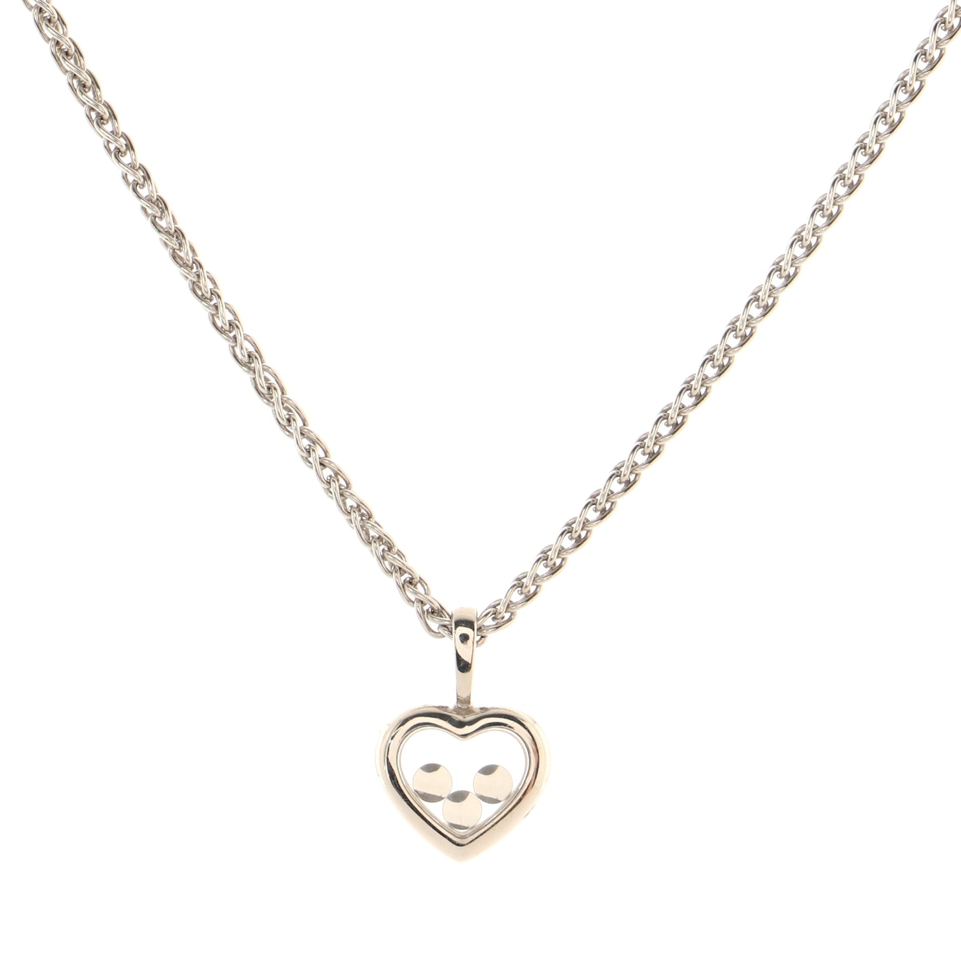 Happy Diamonds 3 Diamond Heart Pendant Necklace 18K White Gold and Diamonds