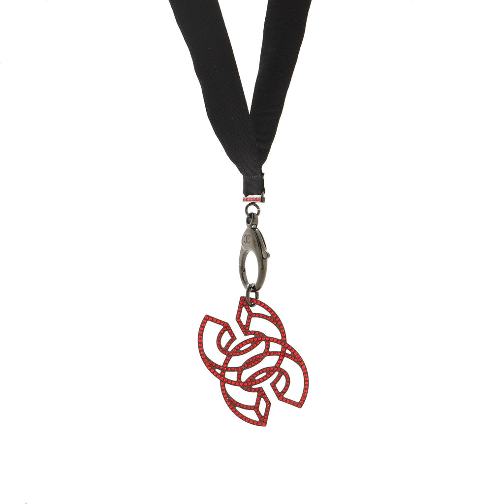 CC Lanyard Necklace Grosgrain with Crystal Embellished Metal
