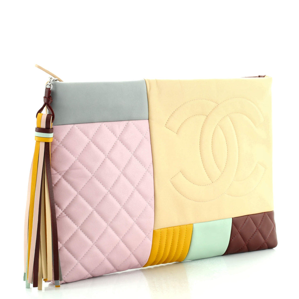 O Case Clutch Colorblock Quilted Leather Large