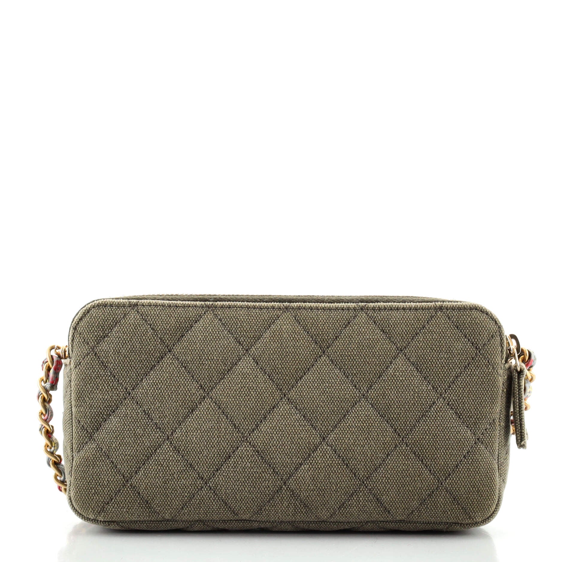 Cuba Charms Double Zip Clutch with Chain Quilted Canvas